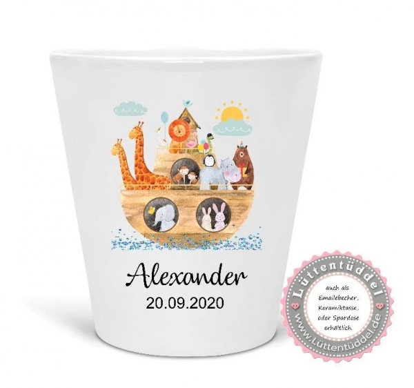 Blumentopf - Vase Arche personalisiert mit Name Taufe Geburt Kommunion Konfirmation Firmung Einschulung Geburtstag von Lüttentüddel®